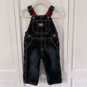 OshKosh B’Gosh Baby Favorite Dark Denim Red Fleece Lined Overalls Size 9 Months